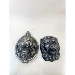 Pair of Pewter Lion Head Wall Mount Decor